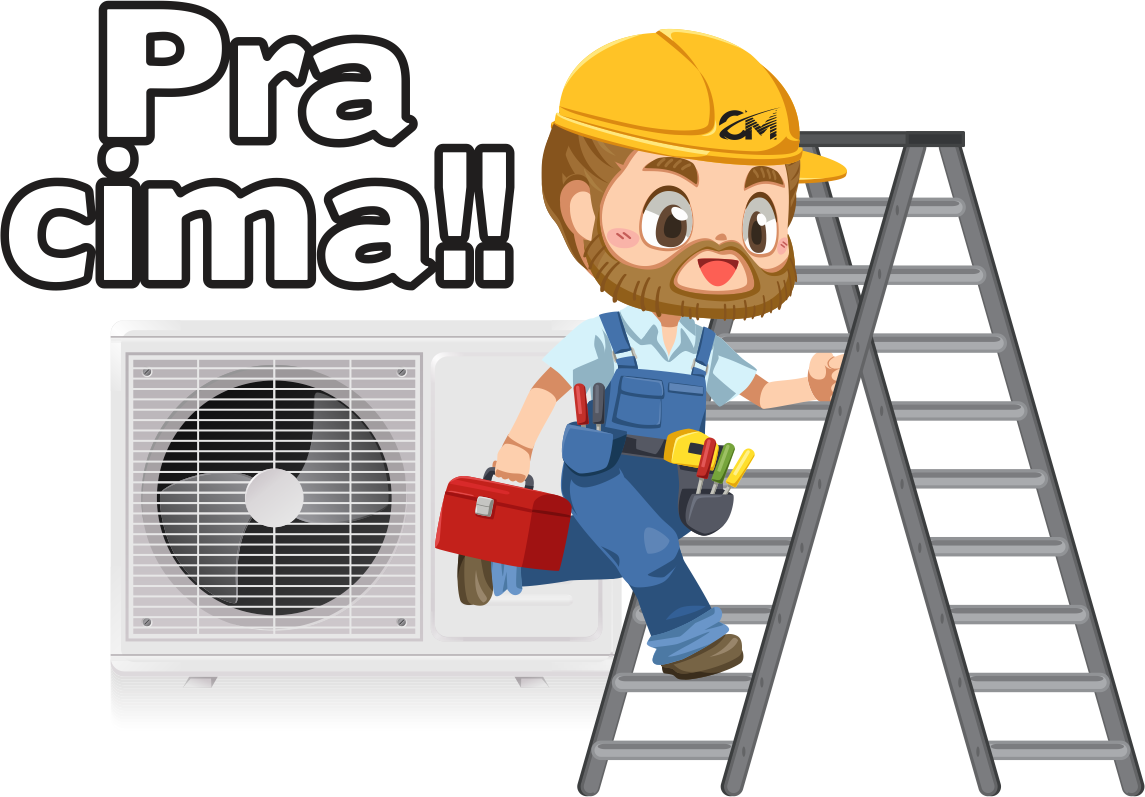 Técnico CM com escada e ar-condicionado